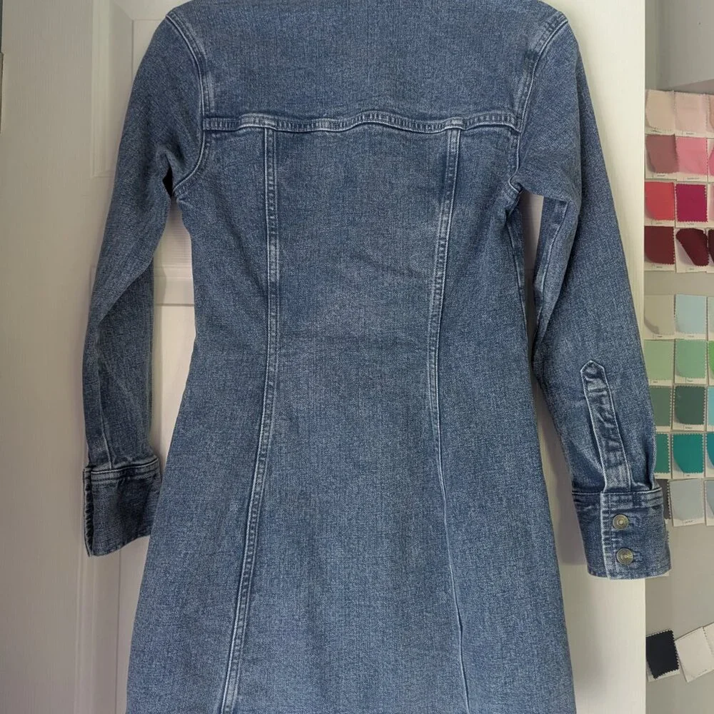 Abercrombie Fitch Denim Dress Distressed Wash Size XS Petite Mini Long Sleeve - Picture 4 of 4